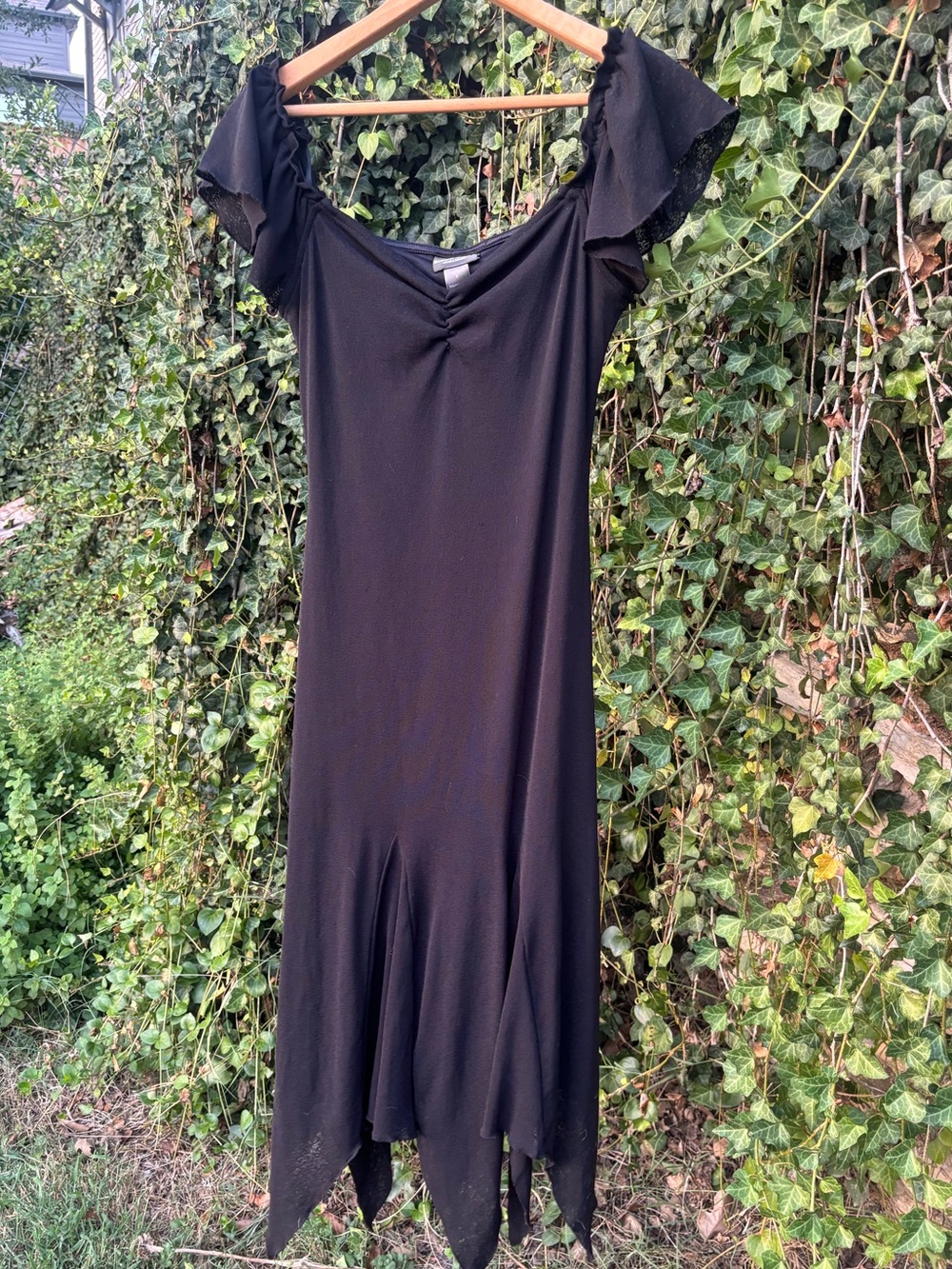 Vintage Y2K Black Ruffle Sleeve Midi Dress - Classic Women's Dress